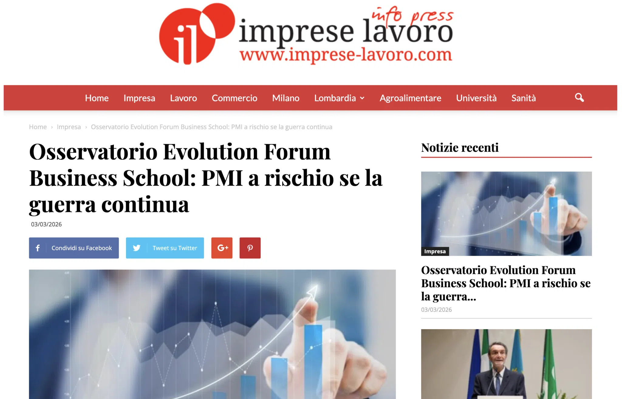 "Osservatorio Evolution Forum Business School: PMI a rischio se la guerra continua".