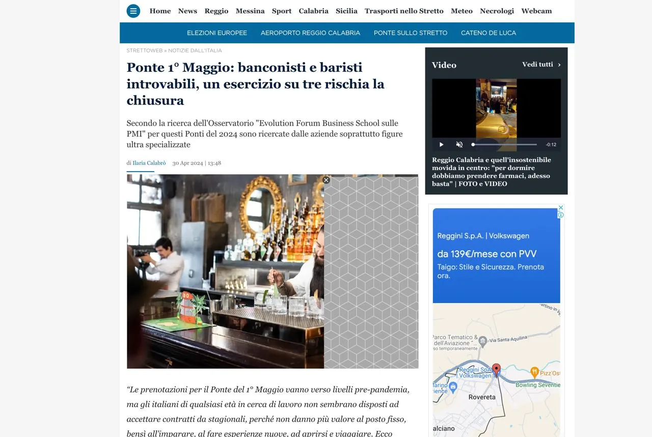 Ponte 1° Maggio: banconisti e baristi introvabili, un esercizio su tre rischia la chiusura