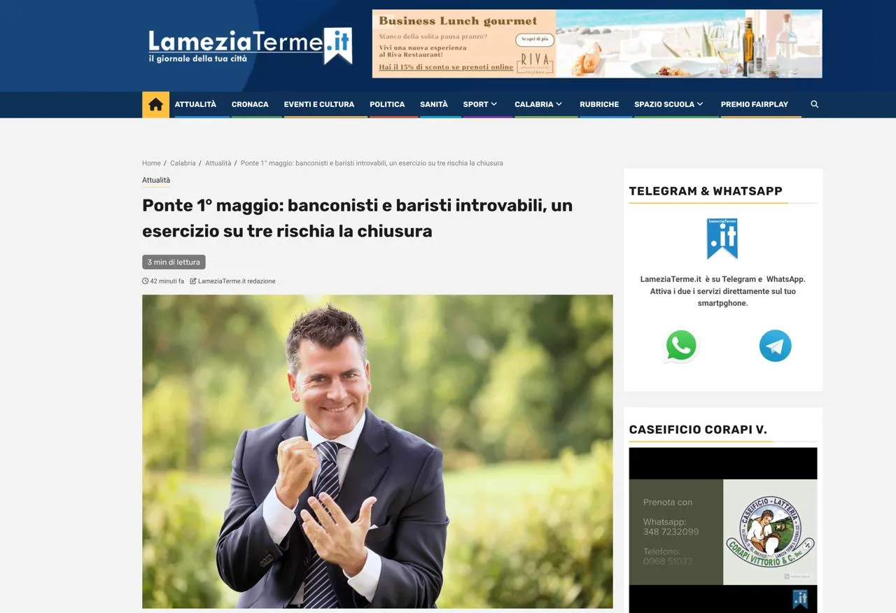 Ponte 1° maggio: banconisti e baristi introvabili, un esercizio su tre rischia la chiusura